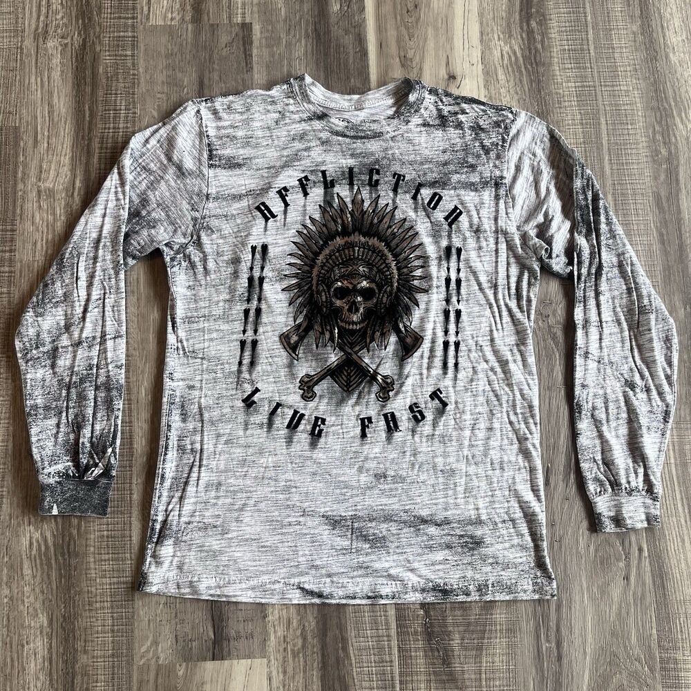Affliction American Customs "Native Grease" Long Sleeve Shirt Mens XL Biker MMA